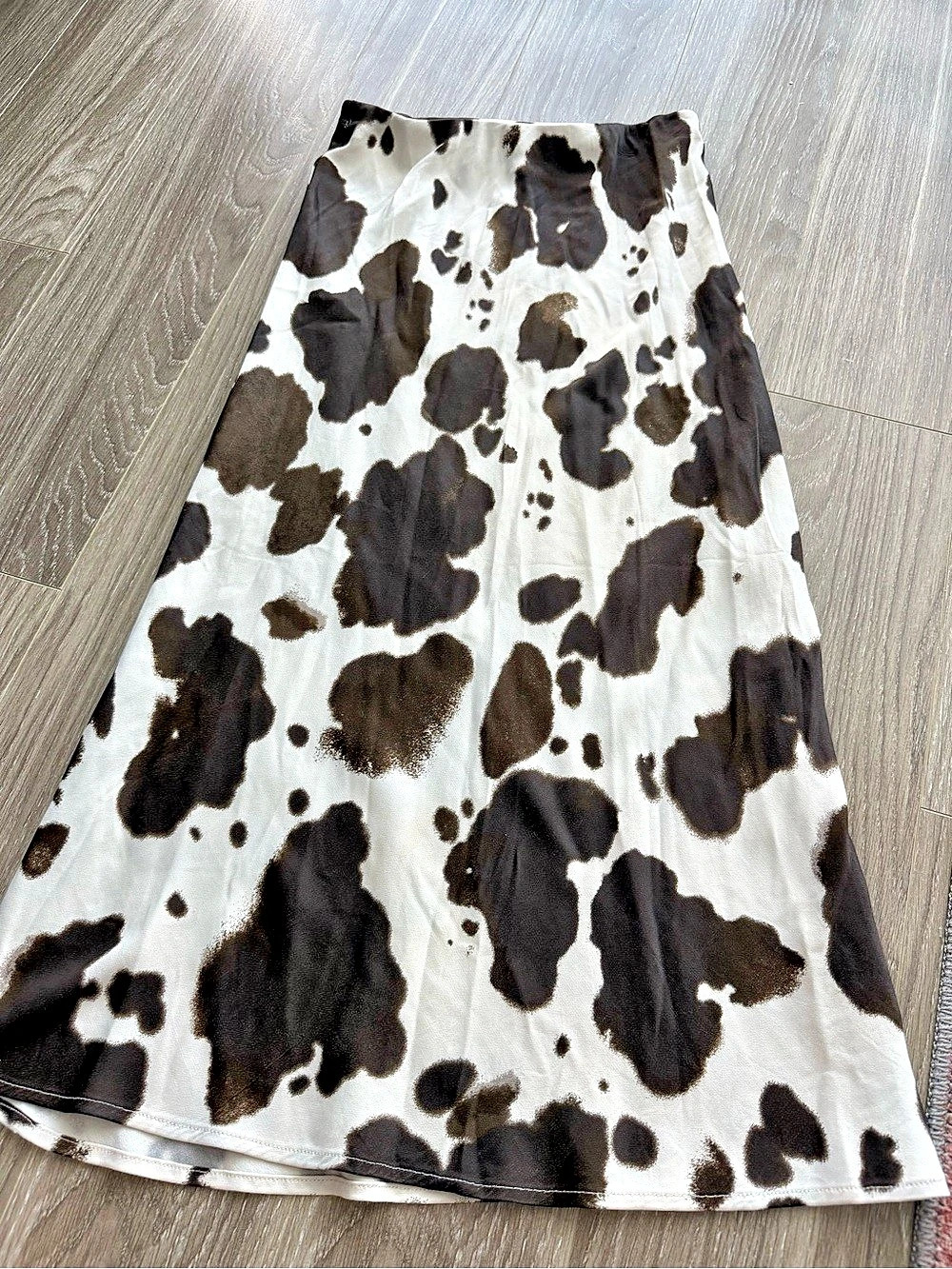 Anthropologie Cow Print Midi Silk Skirt
